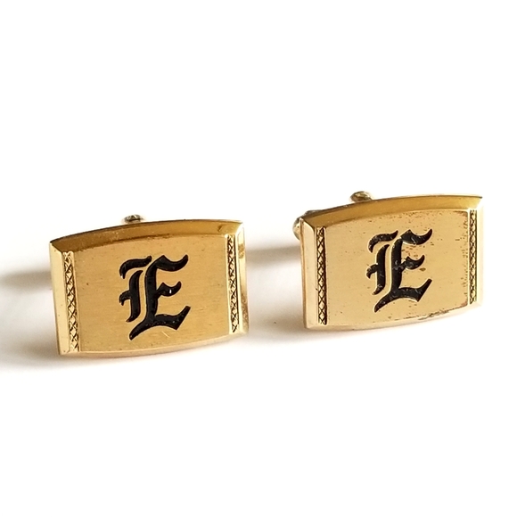 Vintage letter E cuff links gold tone cufflinks square classic alphabet monogram - Picture 1 of 10